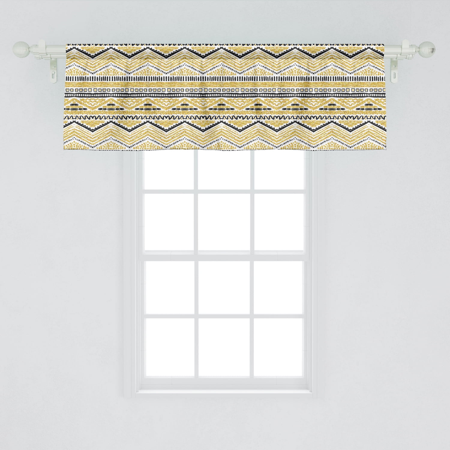 Ambesonne Yellow and Black Window Valance, Primitive Design with Zig