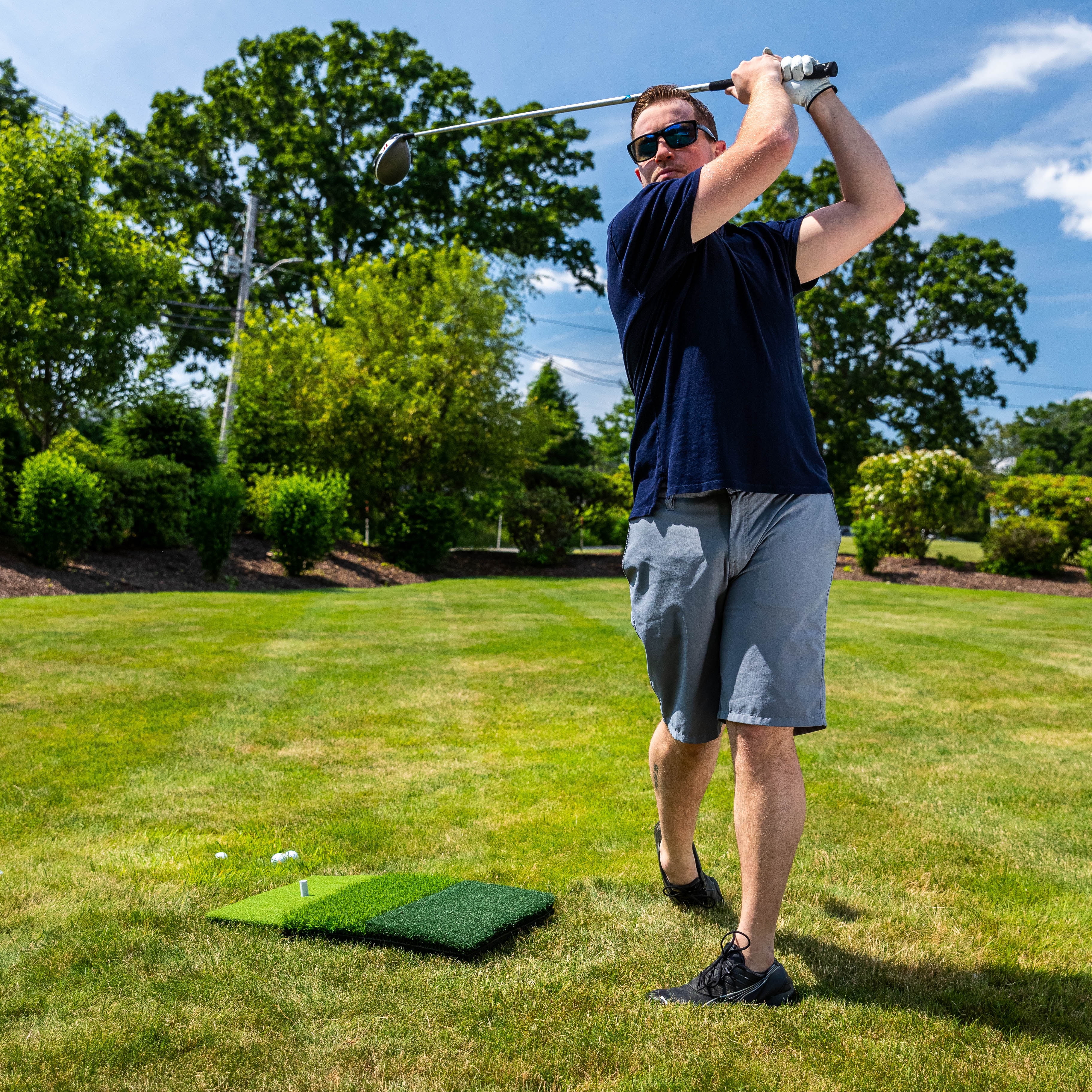 Franklin Sports Tri-Level Golf Hitting Mat with Rubber Tee - Practice Aid Golf