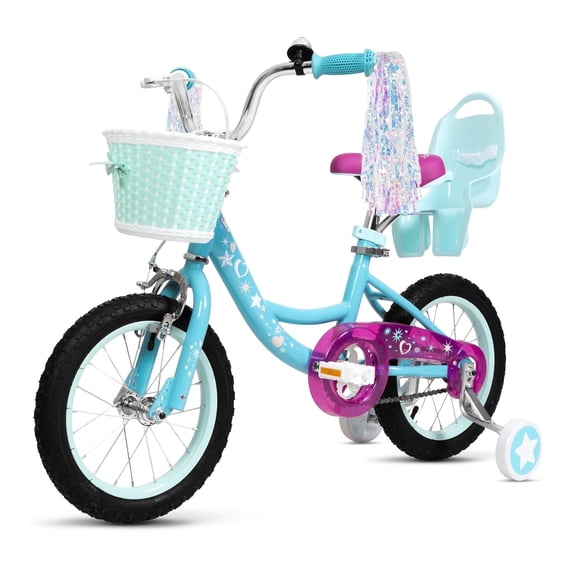 Hykolity 16 inch Girls Bike Princess Bicycle for Age 4-7 Years Old Rider Height 41-53 inch includes Training Wheel Basket Doll Seat Aqua Blue