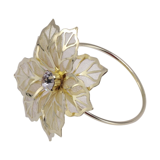 Decorative Napkin Ring Handmade Floral Metal Napkin Holder Wedding Party Dinner Table Decor (Golden)