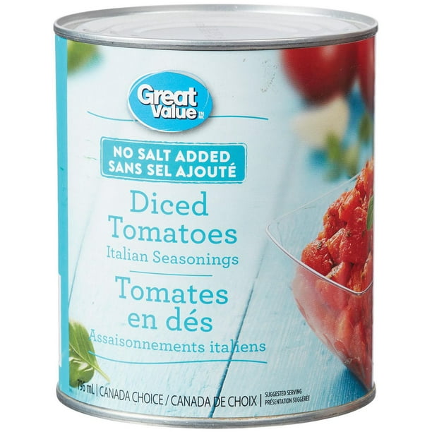 Tomates en dés sans sel ajouté aux assaisonnements italiens de Great Value 796 mL Tom dés ss ajouté ital