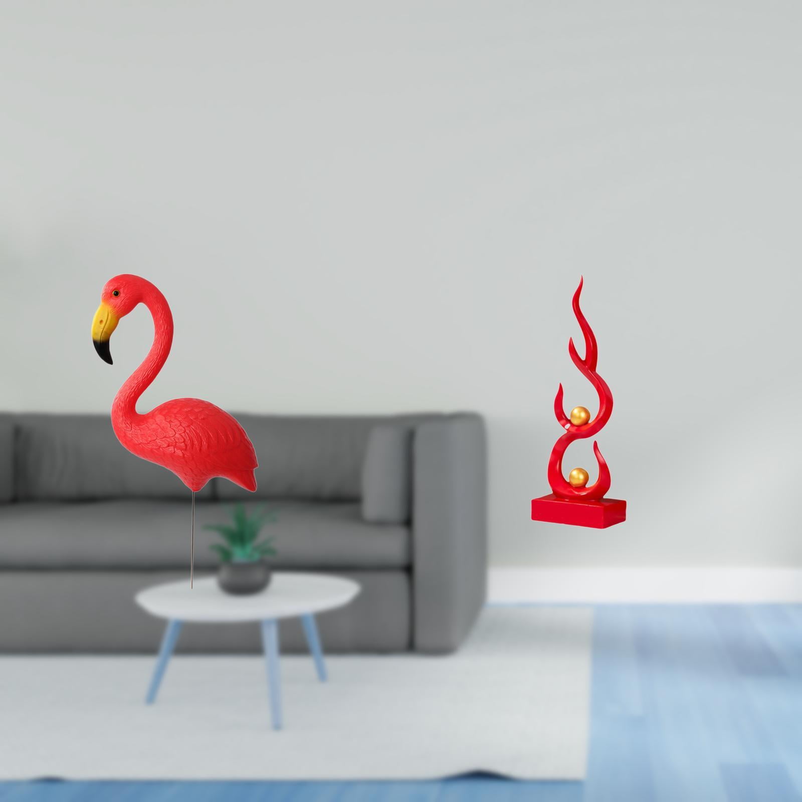 Miulika Flamingo Fire Garden Sculpture Resin Figurine Yard Art Ornament for Holiday Spring Patio Office Bookshelf Modern Craft Gift