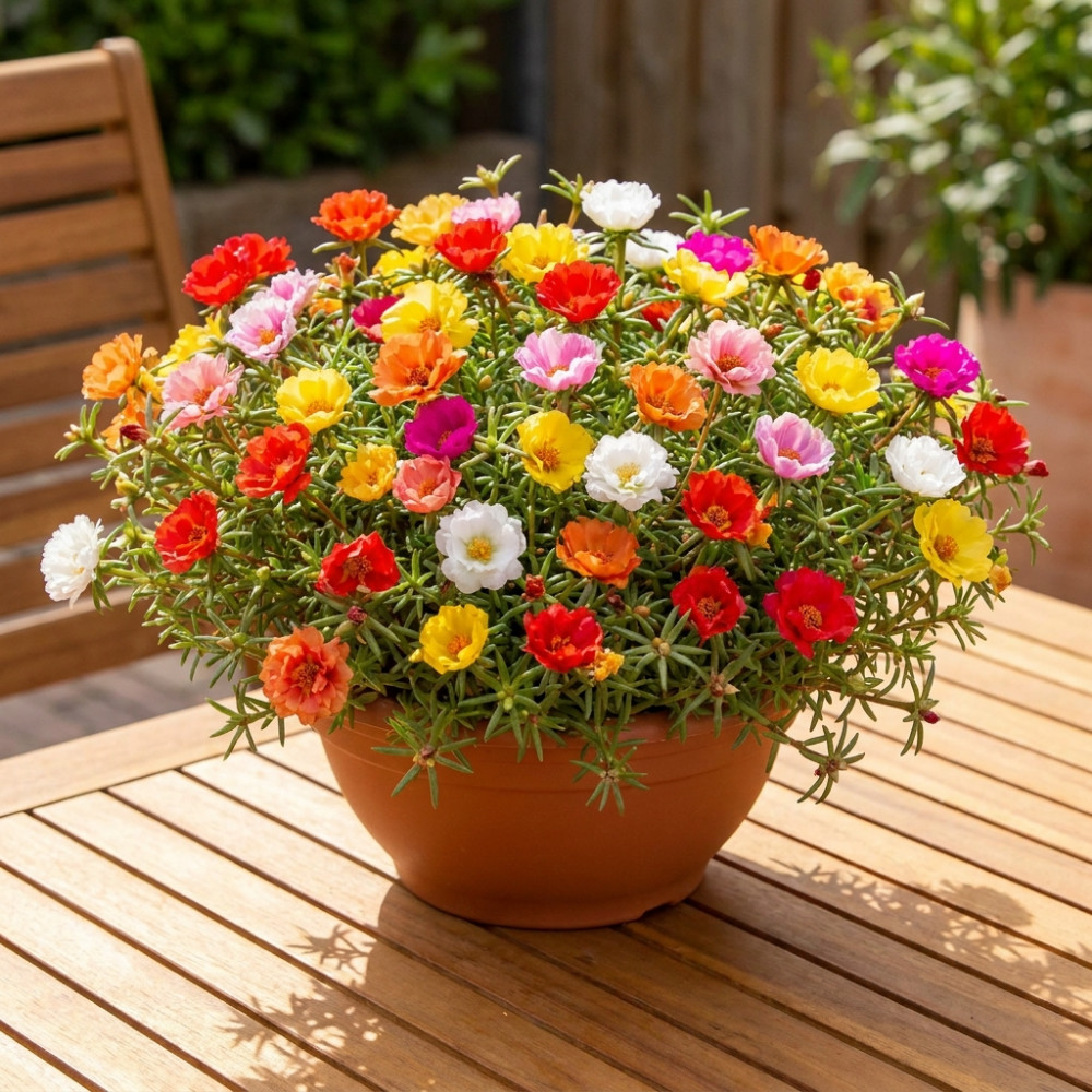 Moss Rose Portulaca Live Plant, Moss Rose Flower Plant, Random Color Blooms in 4 Inch Pot, 4-6 Inches in Height, Perennial Flower Plant