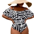 thumbnail image 2 of Sokhug Womens Plus Size One Piece Swimsuit Off Shoulder Ruffle Trim Geometric Print Tummy Control Ruched Bathing Suit Modest Swimwear, 2 of 4