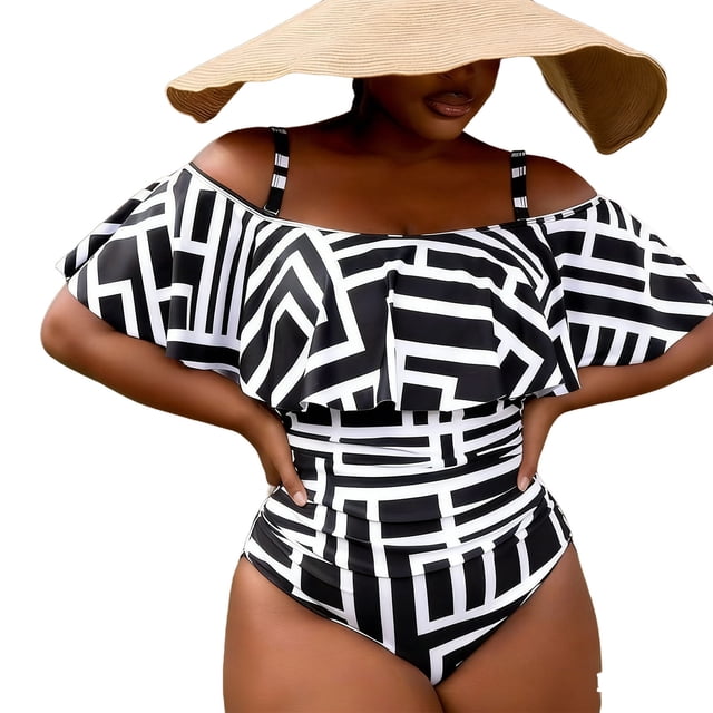 Plus Size Bathing Suit Tops for Women Conjoined Swimsuit Top with Swimming Trunks, High Cut Plus Size Bikini Set
