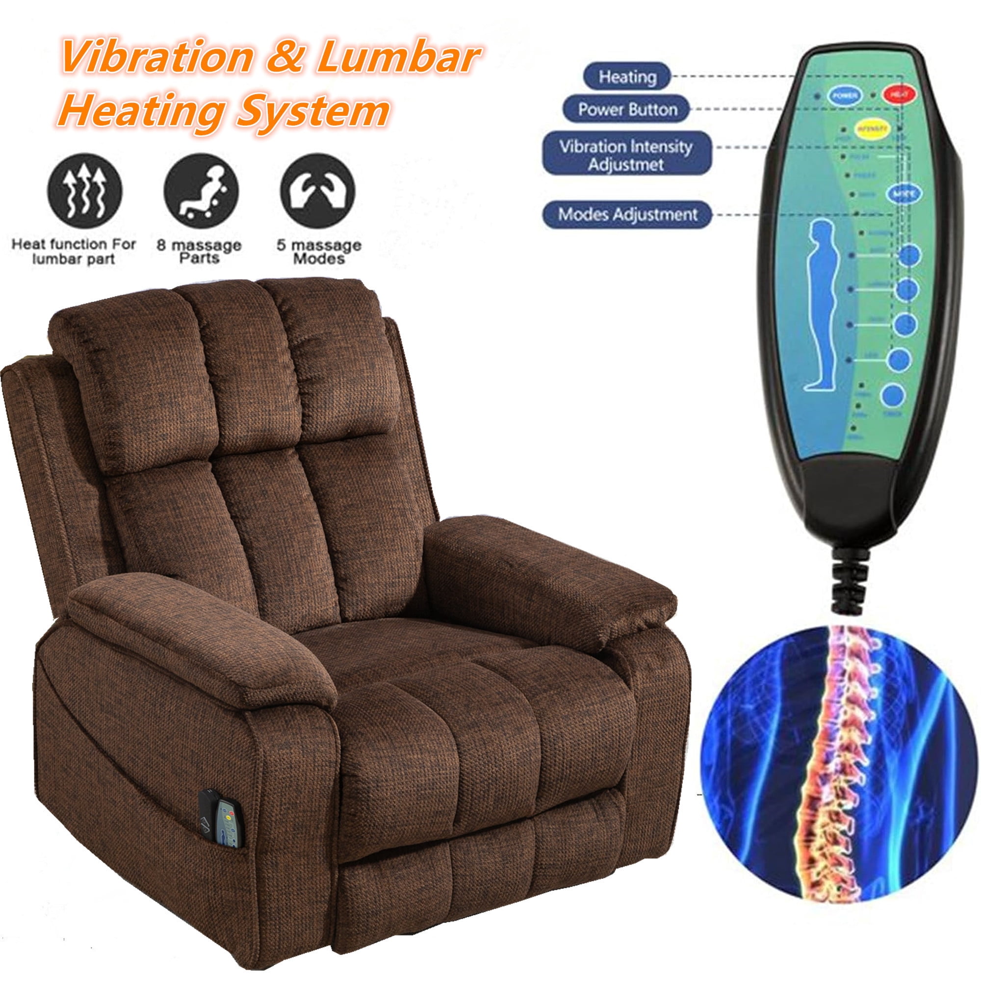 LITVZ Oversized Lifting Recliners for Seniors, Extended Footrest, Big and Tall Recliners 400 lbs Lay Flat Recliner with Heat & Massage Side Storage Cup Holder for Elderly Relaxing