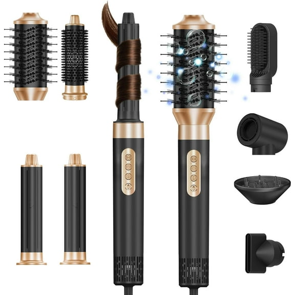 CNV 8 in 1 Hair Nora Styler & Hair Dryer Brush Blow Dryer, 110000 RPM High-Speed Hot Air Brush and Auto Wrap Curlers, Negative Ions Hot Brush Styler for Curling Volumizing Straightening Drying