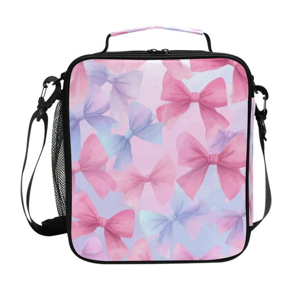10.5X9.5in Square Insulated Lunch Bag Leak-proof Lunch Box for Outdoor Work Picnic Colorful Bows