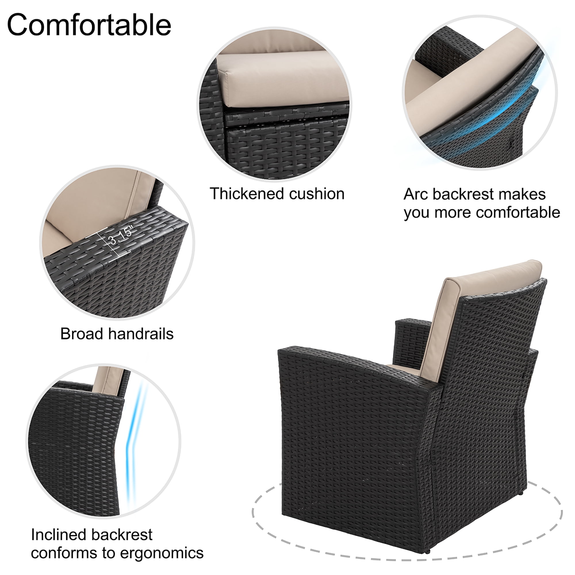 Walsunny 4 Pieces Outdoor Sectional Conversation Wicker Patio Furniture Set with Cushion Table for Backyard,Porch,Garden,Poolside Balcony,Gray