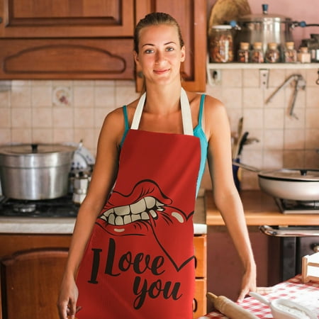 

PEONAVET Heart Apron Valentine s Day Love Hearts for Wedding Bridal Kitchen Chef Waitress Cook Aprons Bib with Adjustable Neck for Women Men Girls Red