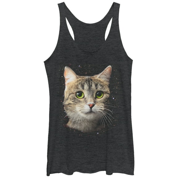 Women's Lost Gods Cat in Space Racerback Tank Top Black Heather Medium