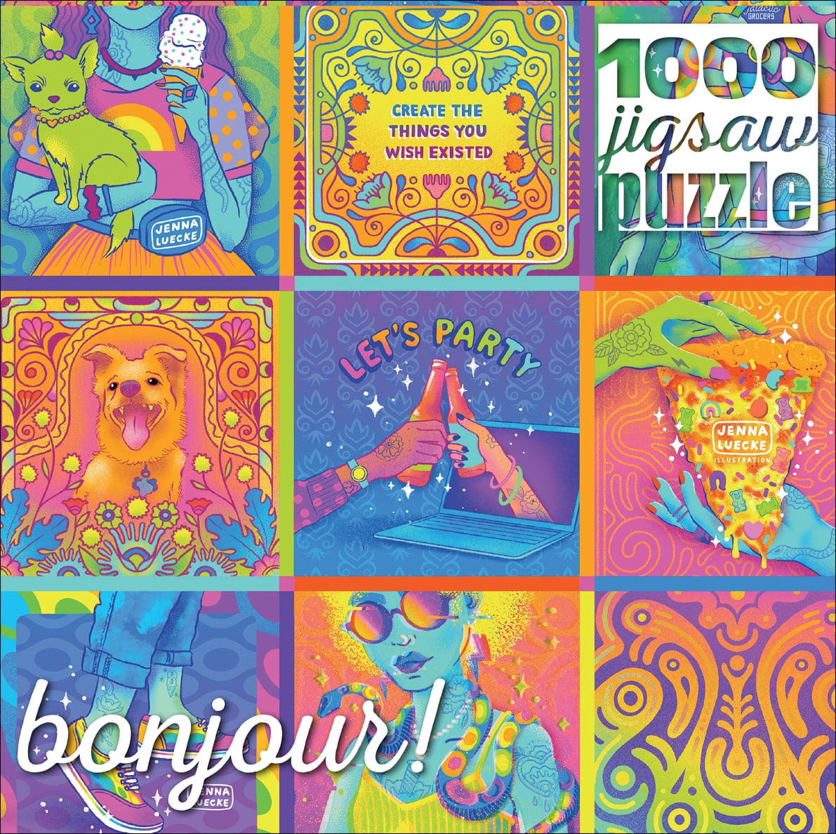 Buffalo Games Bonjour Neon Collage 1000-Piece 26.75 x 19.75-inch Interlocking Jigsaw Puzzle for Adults Ages 14+