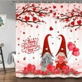 thumbnail image 2 of Valentines Day Shower Curtain, Funny Gnome Couple Red Heart Balloon Tree Leaf Rose, Pink Romantic Love 72 x 72 Inches Polyester Fabric Modern Bathroom Decor Set with 12 Hooks, 2 of 5