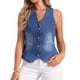 thumbnail image 1 of Chaleco de mezclilla sin mangas para mujer INSPIRE CHIC, con cuello en V y botones, chaqueta casual azul XS, 1 of 6