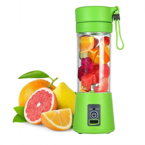 Multi-functional Juicer Cup USB Rechargeable Juice Blender Portable Fruit Mixer Squeezer with 2 Sharp Blades, Suitable for Kitchen, Camping and Travel, 380mL, Green