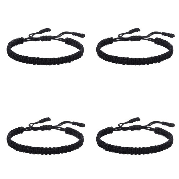 Handmade Tibetan String Bracelet Adjustable Woven Rope Knot Friendship Bracelets for Men and Women, 4PCS, 18 cm, Black 4Packs