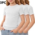 thumbnail image 2 of KyCheLot 3 Pack Ribbed Knit Tops for Girls Crew Neck Solid Color Short Sleeve T-Shirts Trendy Ruffle Trim T-Shirts, 2 of 7