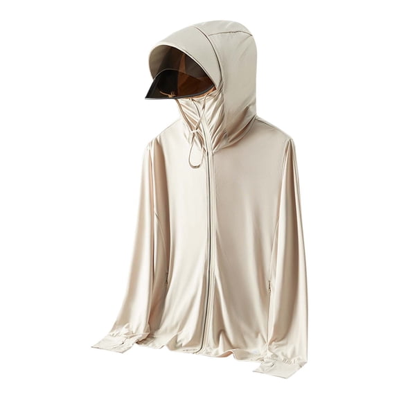Ediodpoh Ice Cool Skin Layer with Detachable Brim Lightweight Breathable Sun Shield Jacket for Spring Summer Beige XXXL
