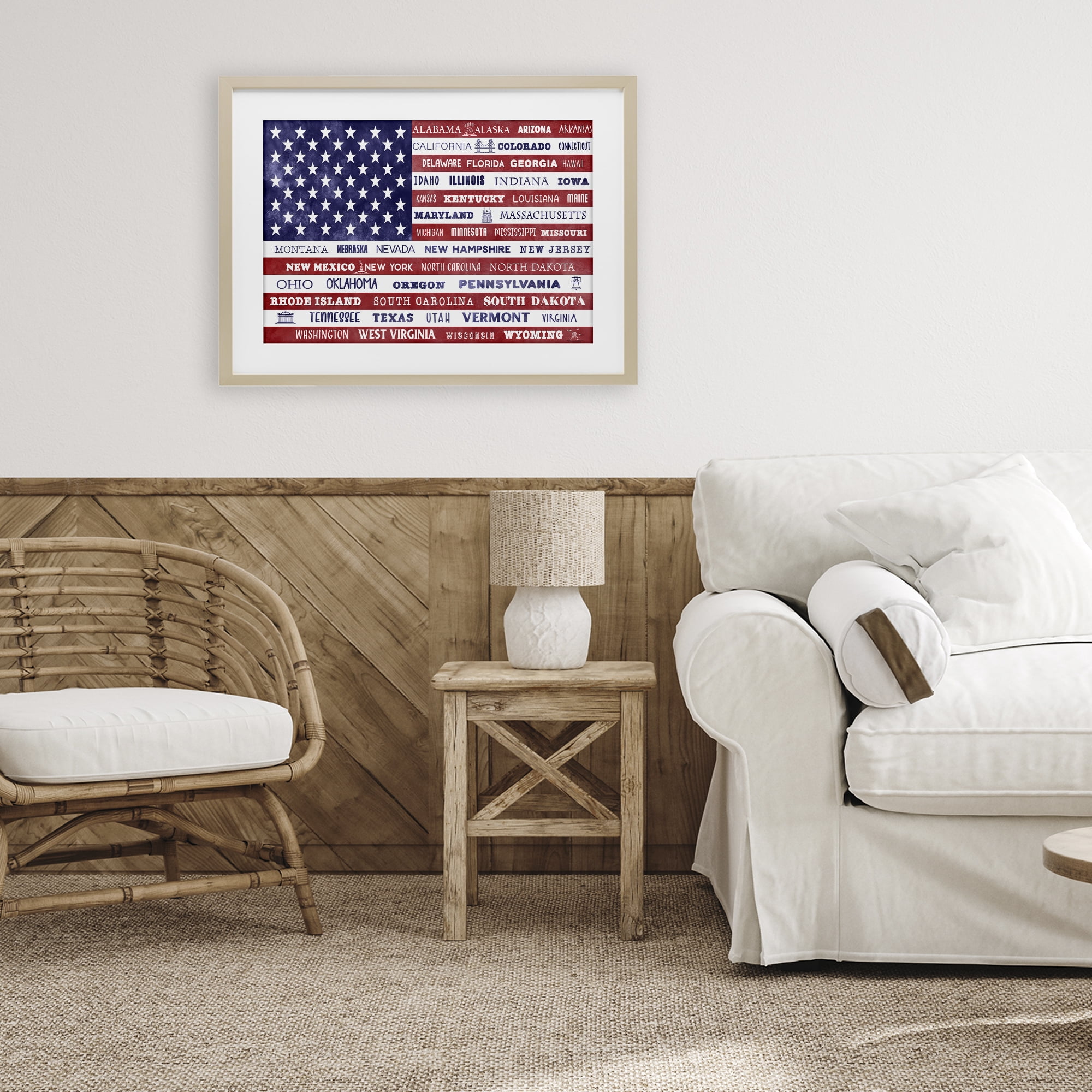 Stupell Industries States Of America Flag Birch Framed Print Under Glass, design by Daniela Santiago