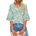 thumbnail image 7 of Womens Tops Dressy Casual Ruffle 3/4 Sleeve V Neck Double Chiffon Blouses Tops 2026 Spring Summer Outfits, 7 of 7