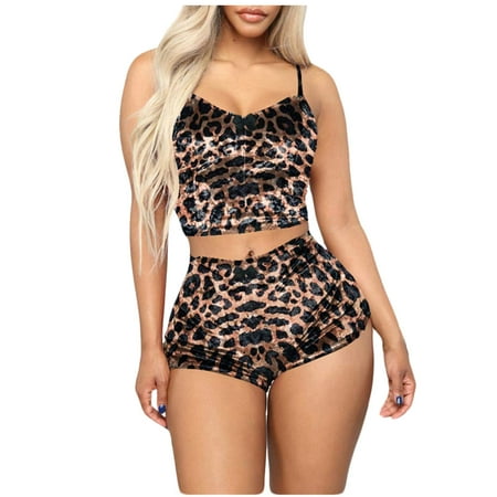 

TAIAOJING Women Pajamas Set Crop Shorts Camisole Top + Pieces 2 Outfit Romper Velvet Sleeveless Suits & Sets