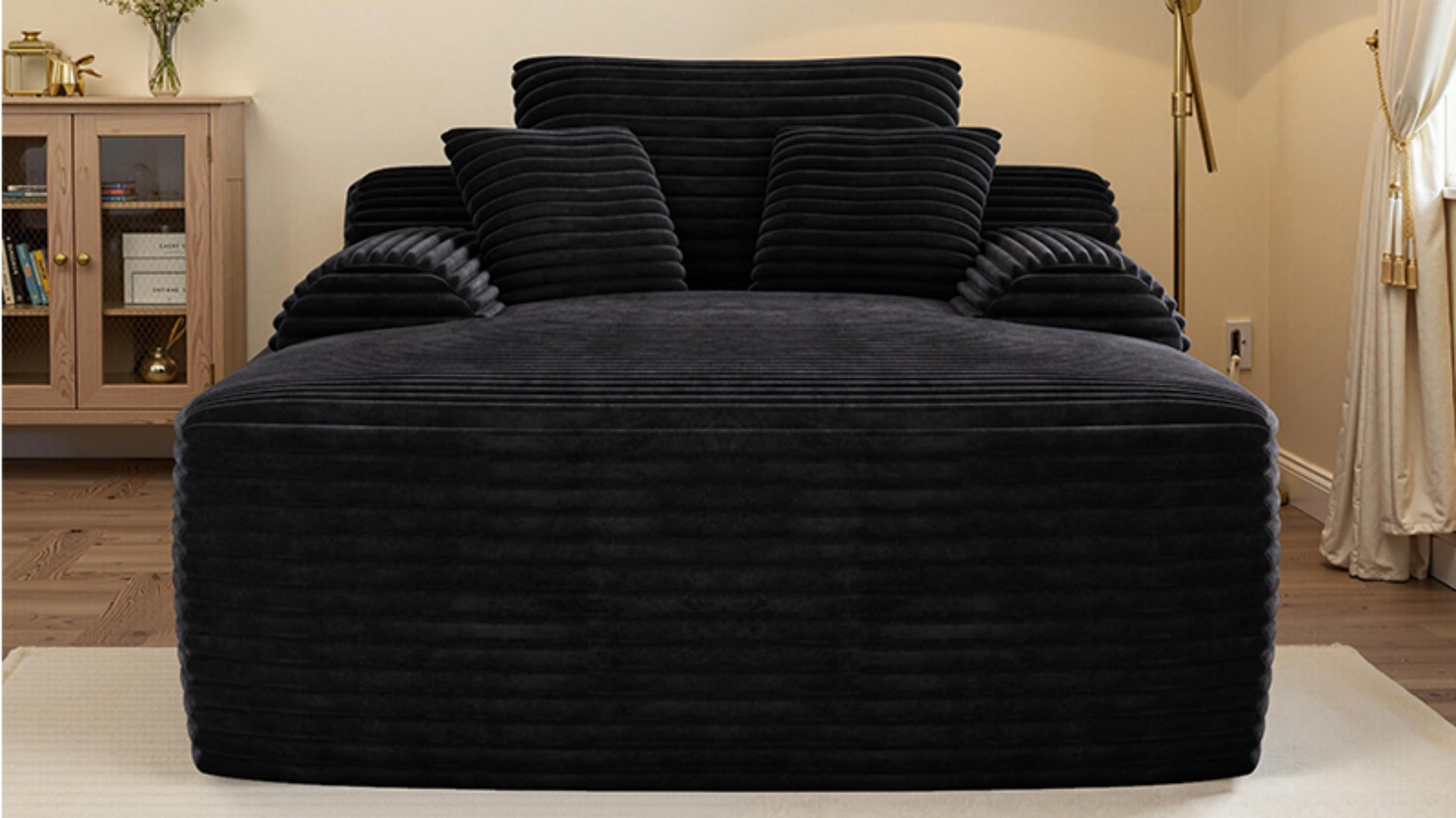 Gewnee Cloud-Like Modern Chaise Lounge Sofa Bed with Corduroy Fabric and Spring Foam Filling – No Assembly Required for Living Room,Dorm or Cozy Corners