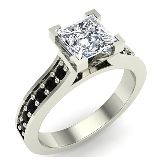 Princess Cut Black Diamond Rings Gift Ring Box Authenticity Cards 1.10 CT TW 14K White Gold (H,SI1)