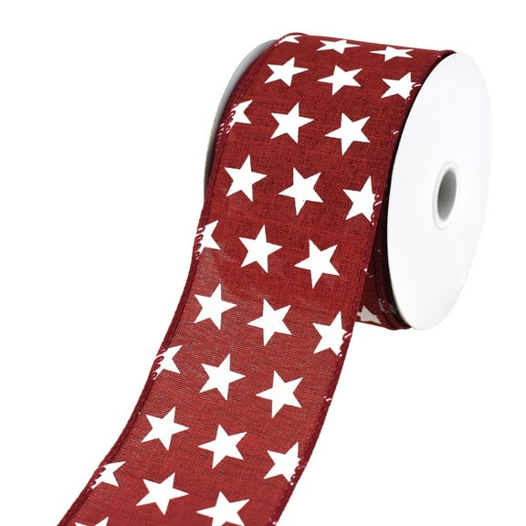 Stars Faux Linen Wired Ribbon, 2-1/2-Inch, 10-Yard, Dark Red
