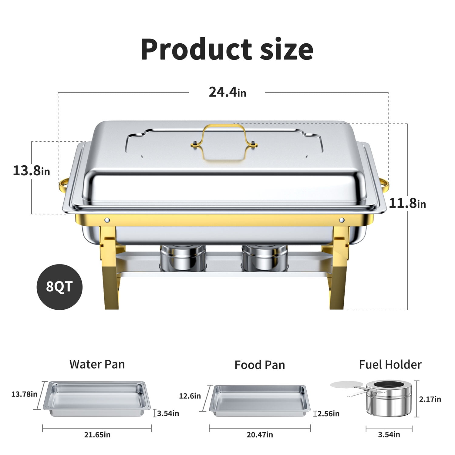 Chafing Dishes Buffet-Set 4-teilig – Edelstahl Warmhaltepfannen In Gold/Silber, 8QT, Mit Rollkanten