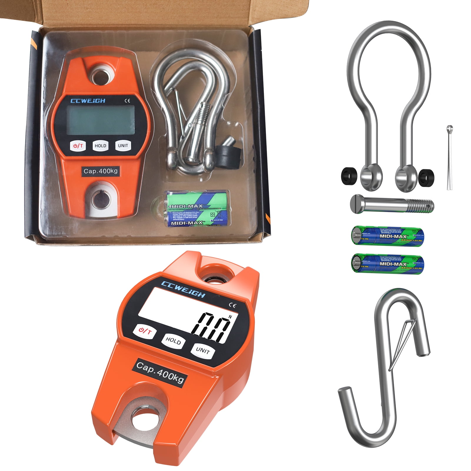 880lb/400kg Digital Hanging Scale, Handheld Mini Crane Scale with Hooks for Farm Hunting Fishing Luggage Outdoor