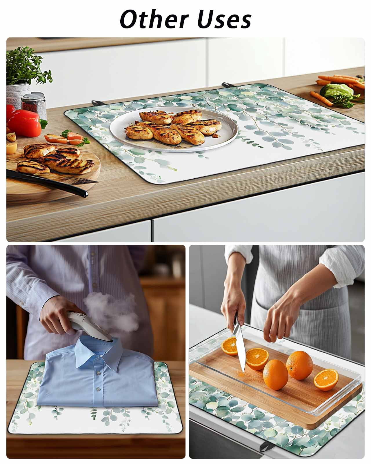 Stove Top Covers for Electric Stove, Eucalyptus Leaves Glass Stovetop Cover Protector, Teal Botanical Summer Weeping Induction Cooktop Protector Oven Mat for Kitchen Countertop 24"x21"