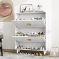 thumbnail image 6 of AISWORD Shoe Cabinet with 2 Flip Drawers, Modern 20 Pair Shoe Rack Organizer, Freestanding Tipping Bucket Wood Shoe Storage Cabinet for Entryway, White, 6 of 9