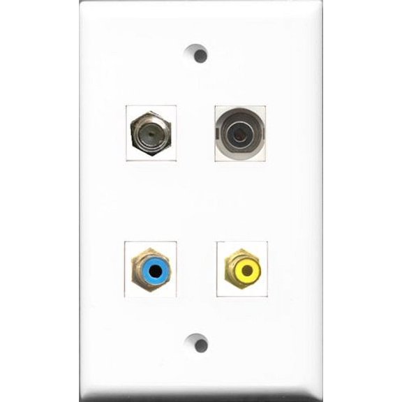 RiteAV 1 Port RCA Yellow and 1 Port RCA Blue and 1 Port Coax Cable TV- F-Type and 1 Port 3.5mm Wall Plate