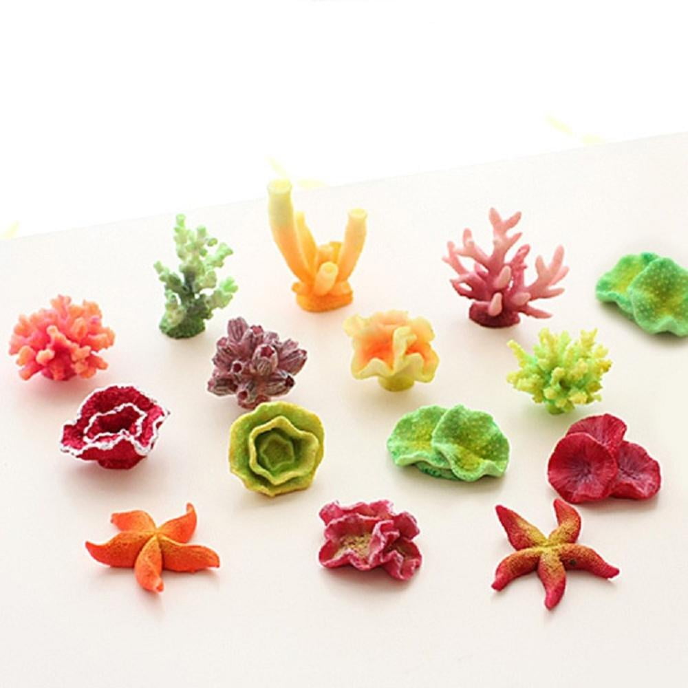 Godderr Simulation Mini Fake Coral Resin Plant Fish Tank Decorations Coral Starfish Plants 5PCS