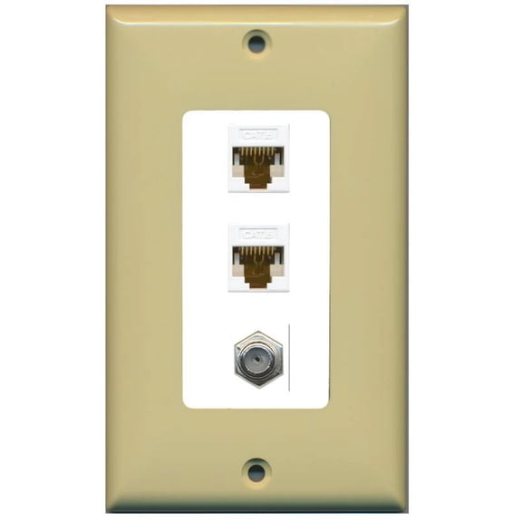 RiteAV Decorative 1 Gang Wall Plate (Ivory/White) 3 Port - 2 x Cat6, 1 x Coax