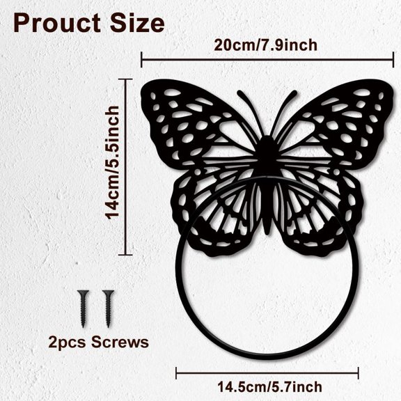 Butterfly Metal Towel Ring Insects Hand Round Towel Holder Wall Decor Animal Towel Rack Wall Mounted for Kitchen Home Hanging Gifts Decoration