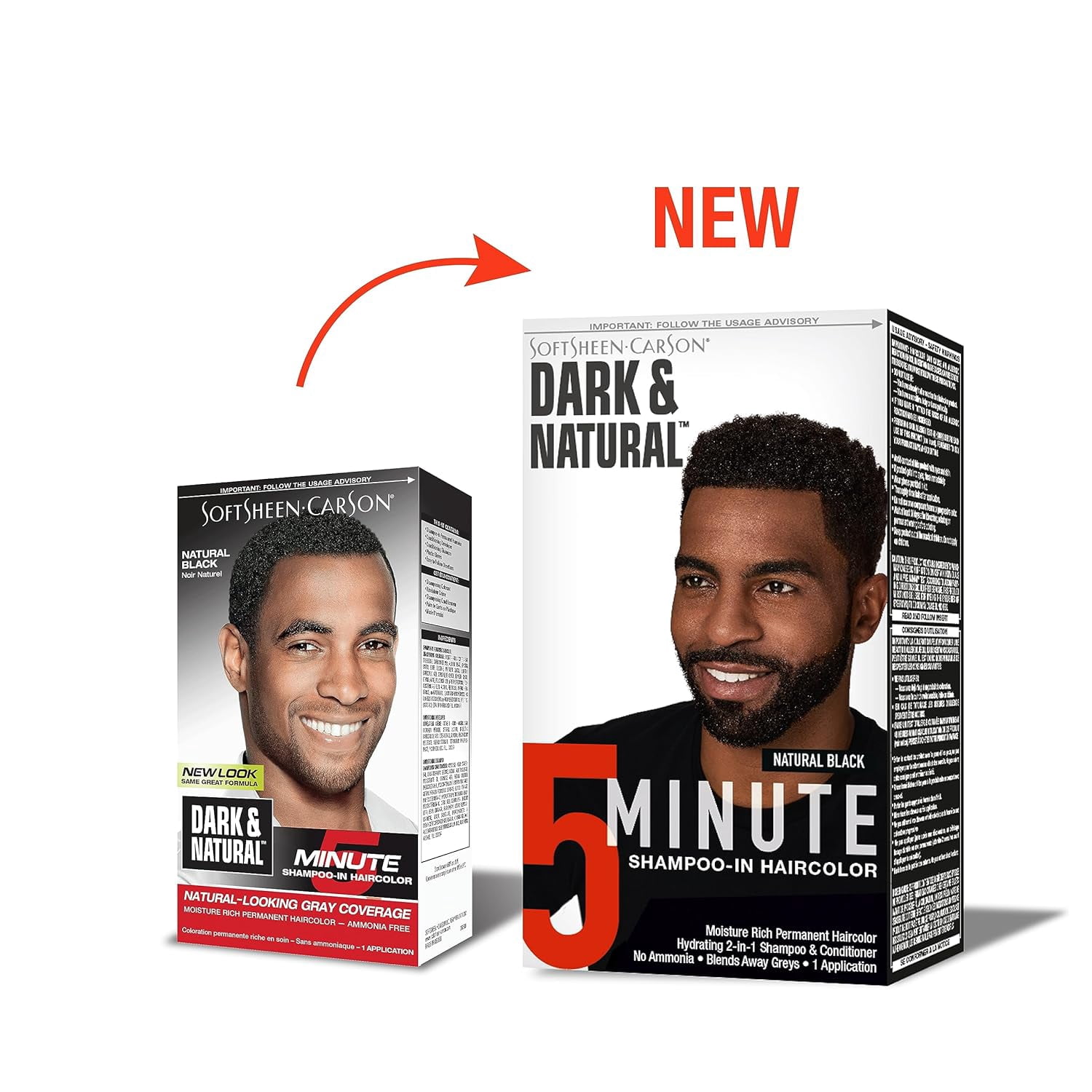 6 Pack - SoftSheen-Carson Dark & Natural Hair Color for Men 5 Minutes, Natural Looking Gray Coverage for Up To 6 Weeks, Shampoo-in Permanent Hair Dye, Ammonia Free, Natural Black