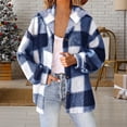 thumbnail image 2 of Women Cardigan Lady Winter Coat Plush Lined Flannel Conrast Color Plaid Print Outerwear Hooded Single-breasted Thick Loose Long Sleeves Jacket Women, 2 of 7