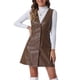 thumbnail image 4 of Vestido mini pinafore de botón en V de cuero sintético para mujer Inspire Chic XL marrón, 4 of 6
