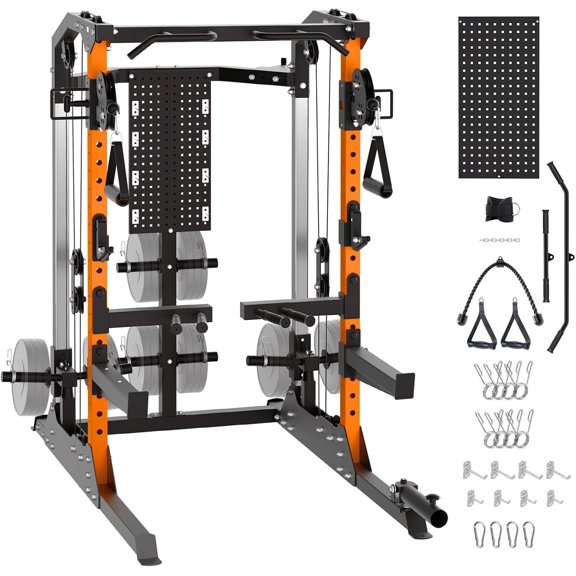 Power Cage, 2000LB Power Rack with Independent Dual Pulley System, Multi-Function Home Gym Workout Machine for Maximum Stability & Strength Training
