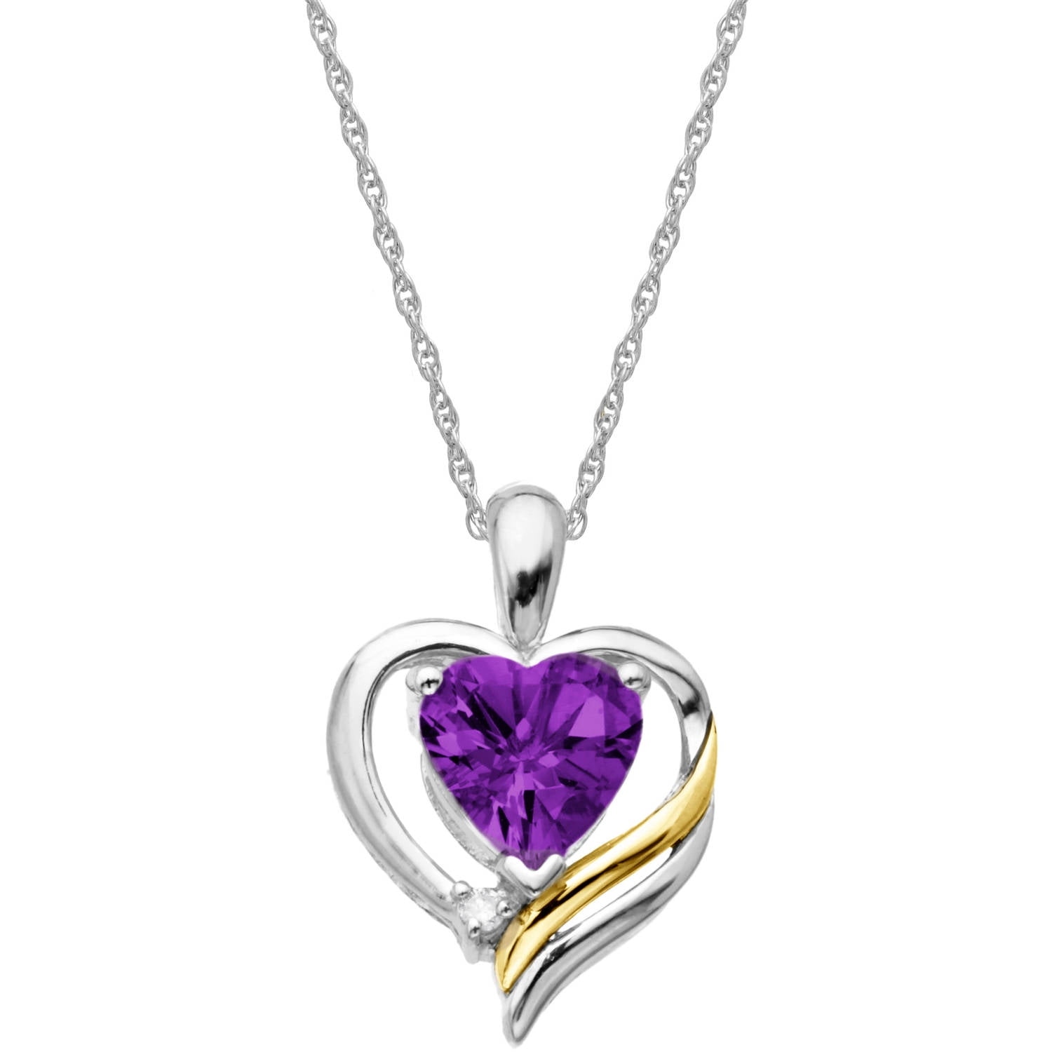 Duet Amethyst and Diamond Accent Sterling Silver and 14kt Yellow Gold Heart Pendant, 18" by Richline Group Inc