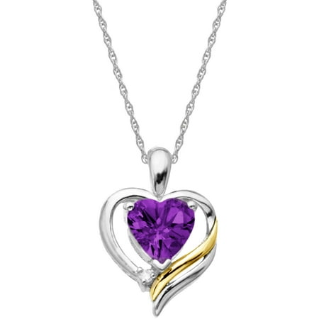 Duet Amethyst and Diamond Accent Sterling Silver and 14kt Yellow Gold Heart Pendant, 18