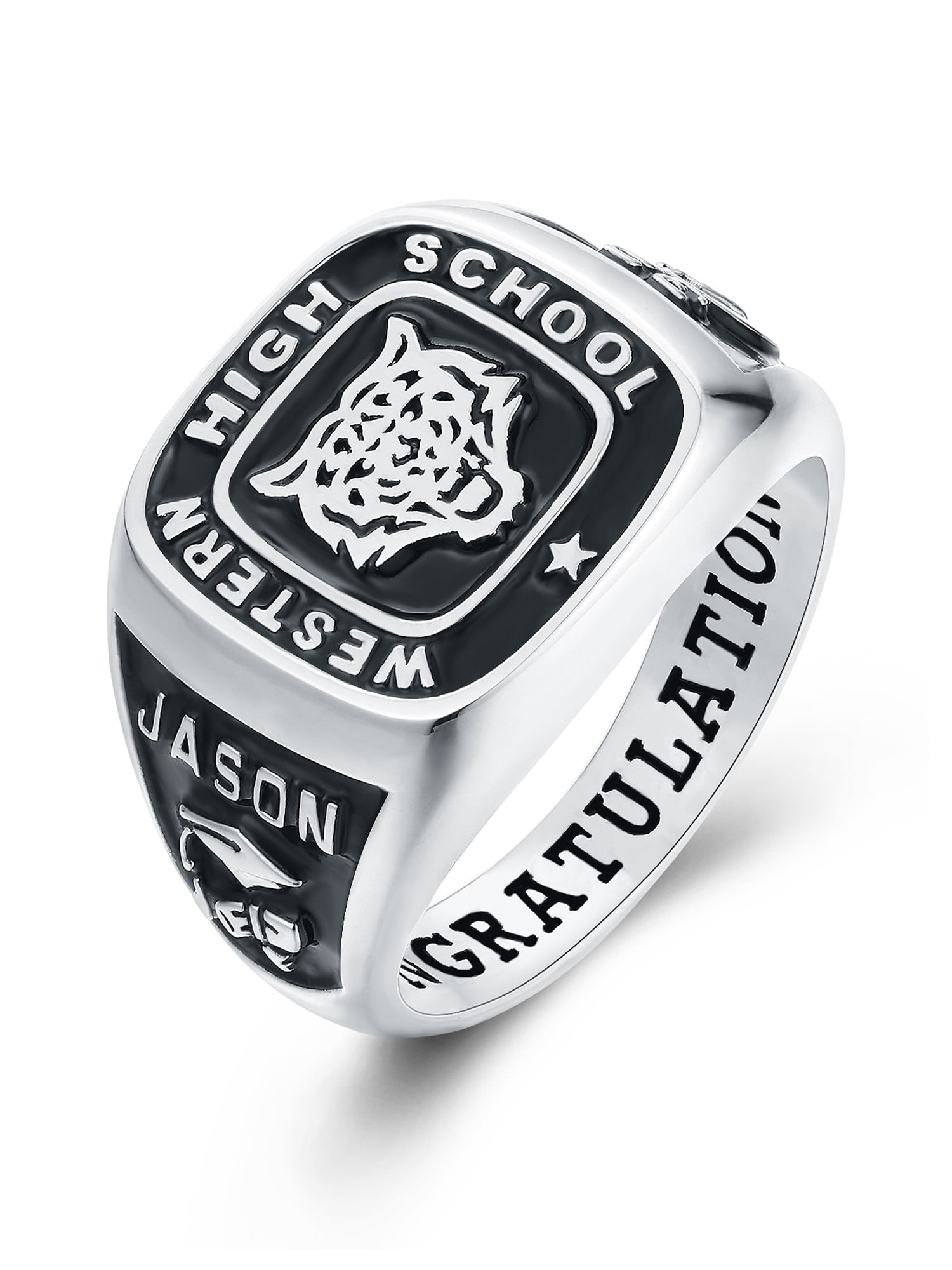 Mementos USA Personalized Men's Class Rings Sterling Silver for High School College-Signet-Platinum