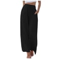 thumbnail image 1 of Pantalones palazzo de lino de cintura alta y pierna ancha para mujer - Pantalones de playa con cordón - Tallas S-3XL, 1 of 5