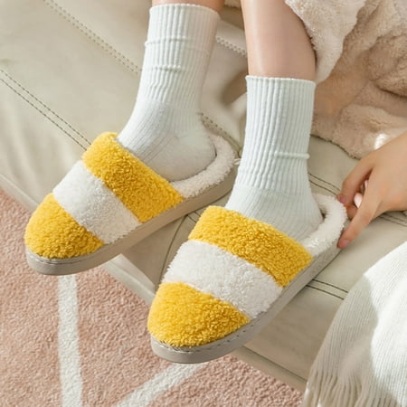 

Gubotare Slippers For Men Indoor And Outdoor Men s Comfortable House Slippers with Memory Foam Soft Knitted Bedroom Shoes with Warm Plush Lining Yellow 6.5