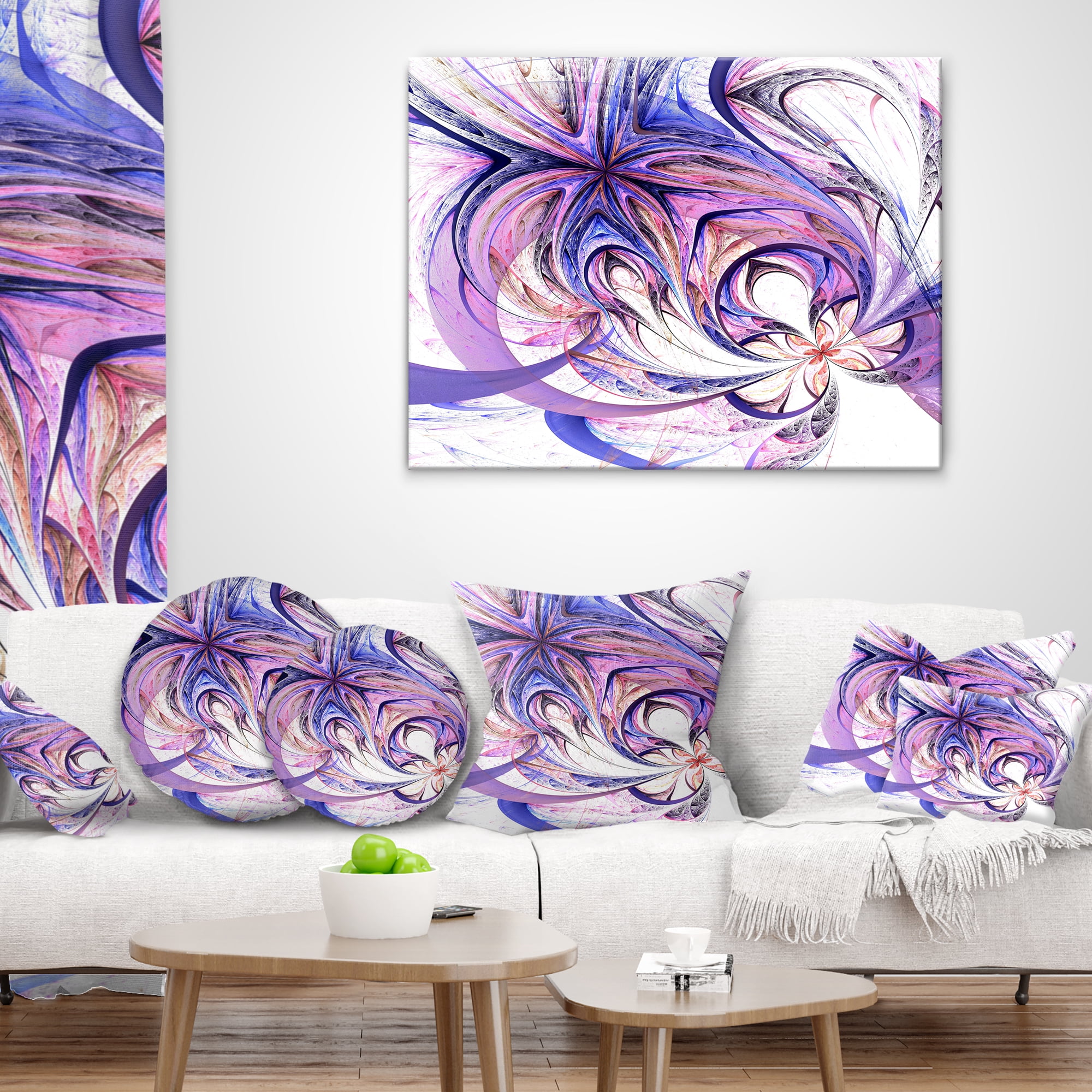 Designart Blue and Pink Flower Pattern - Floral Throw Pillow - 18x18