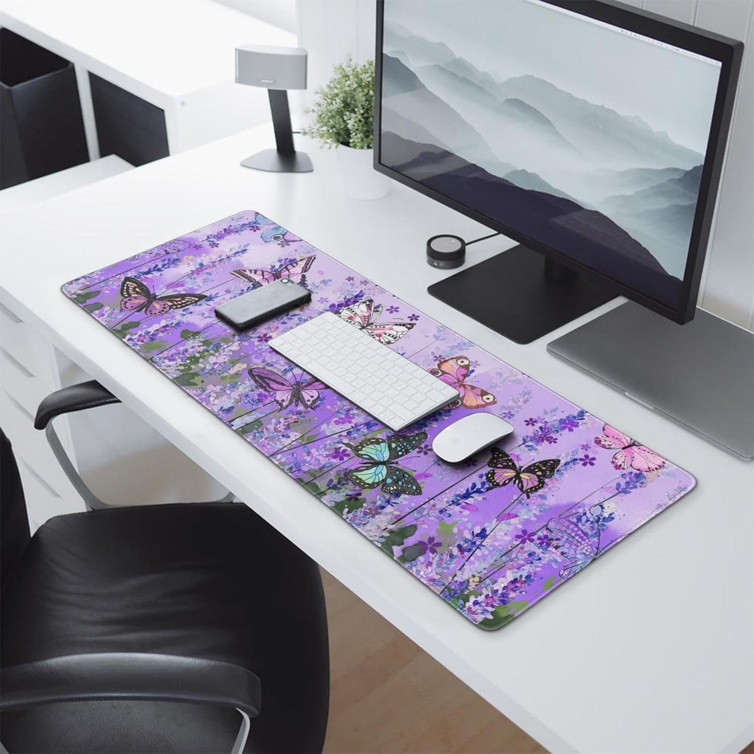Butterfly Large Purple Desk Mat for Desktop - Office Desk Pad and Computer Desk Mat