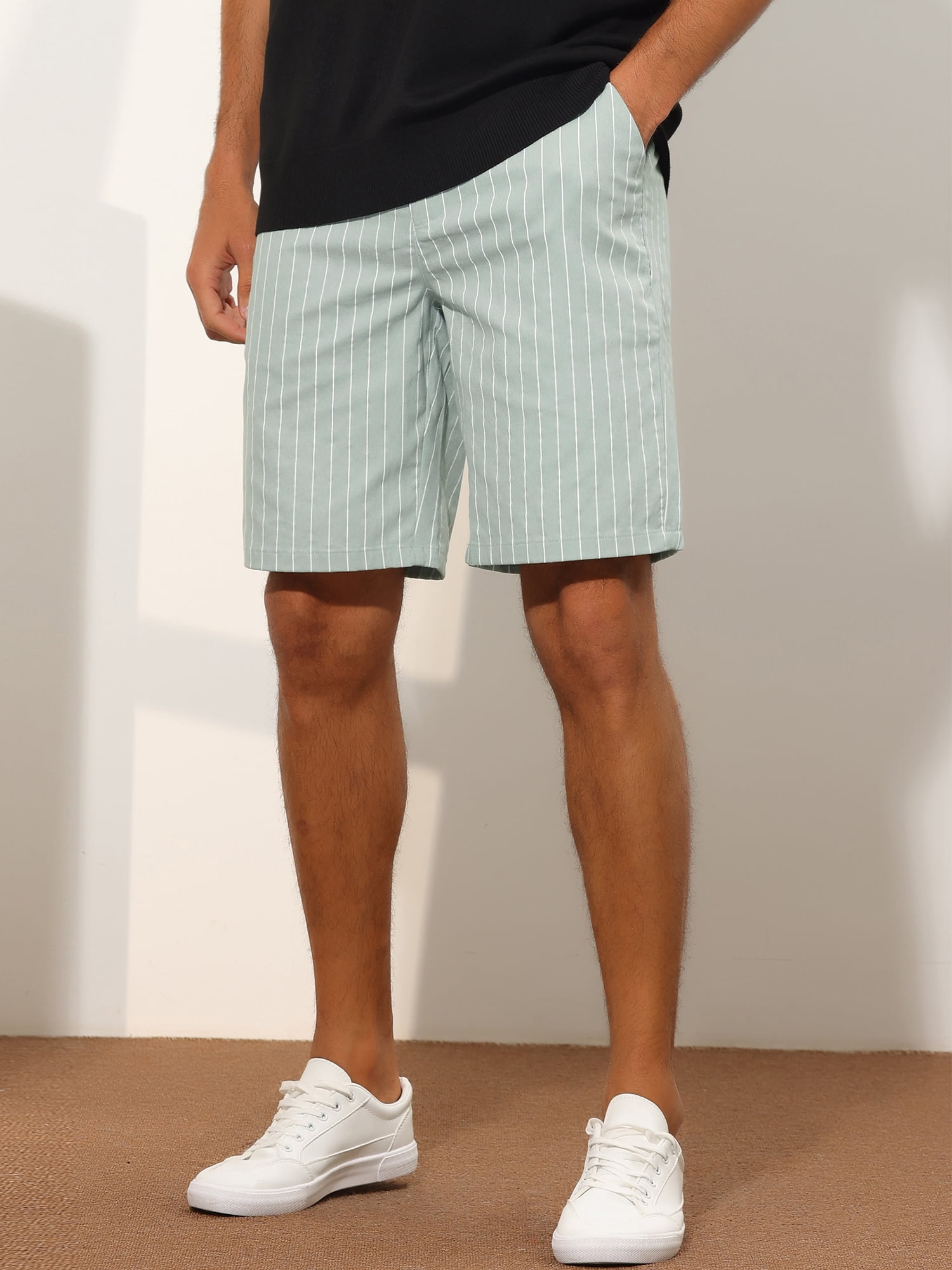 Unique Bargains Men's Striped Dress Shorts Regular Fit Business Chino Shorts 32 Gray