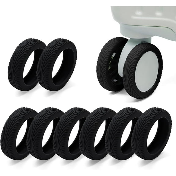 CEYAZYE 8Pcs Luggage Wheel Covers - Silicone Protector Covers for 2.1-2.4 in Spinner Wheel Suitcases Wear, Silent Luggage Cover Wheels Gift for Travel Enthusiasts -Resistant Anti-Noise (Black)