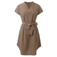 thumbnail image 4 of Robe Décontractée Unie à Manches Courtes Col en V pour Femmes - Coupe Ample pour Usage Quotidien, 4 of 5